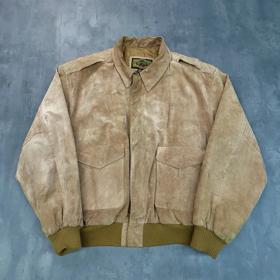 Куртка-бомбер G-III Global Identity желтовато-коричневая кожа мужская размер L винтажная замша - Изображение 1 из 4