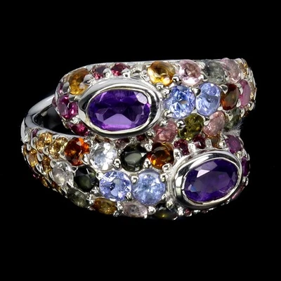 Anillo de plata de ley 925 amatista zafiro tanzanita turmalina granate piedras preciosas Foto 1 de 4