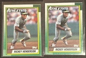 2x Rickey Henderson ATHLETICS 1990 Topps Box Bottom Hand-Cut #F Baseball Card - Picture 1 of 2