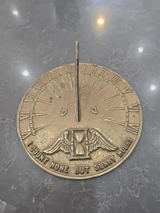 Vintage Brass Metal Sun Dial "I Count None But Sunny Hours" 8-1/4" - Picture 1 of 6