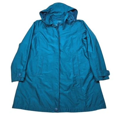 LL Bean Raincoat Jacket Womens Medium Teal Blue Hooded Nylon Rain Wind - Image 1 of 4