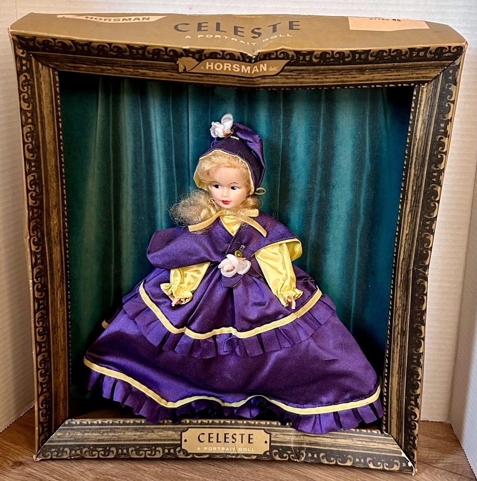 Vintage 1960 CELESTE Retrato Púrpura Vestido Muñeca Caballero ~ Caja Marco Original NRFB Foto 1 de 4