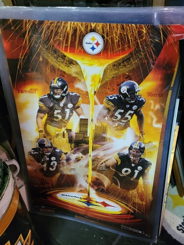 Polamalu,Porter,Farrior,Smith  full size poster Steelers Melted steel appx 2'x3' Cover