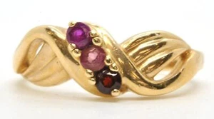Anello Donna Oro Giallo 14K Madre Tre Pietre Estate Rubino Ametista Granato - Foto 1 di 7
