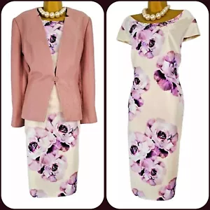 Jacques Vert Ivory & Lilac Floral Dress and Peach Jacket, Wedding, UK20 - Picture 1 of 10