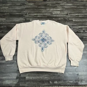 Vintage 90s Quilt Geometric Design Sweatshirt Pink Large VTG Casual Fall - Picture 1 of 7