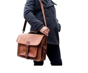 Hombres Real Vintage Mensajero de Piel Negocios Portátil Maletín Bolso Satchel - Picture 1 of 6