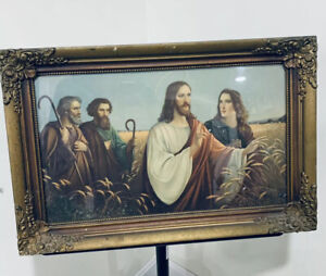 Antique Jesus Christ Artwork 1900’s Hand-Carved Wooden Framed
