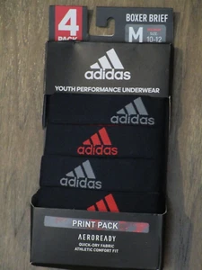 ADIDAS 4-PACK YOUTH AEROREADY BLACK/RED PRINT BOXER BRIEFS SIZE MEDIUM (10-12) - Picture 1 of 1