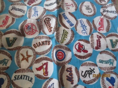 33" x 56" wide Vintage Cotton Fabric Baseballs All Over Fabric Traditions 2000 - Image 1 of 3
