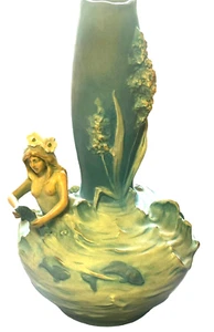 Vaso antico Art Nouveau sirena e pesce RARO Bernard Bloch - Foto 1 di 7