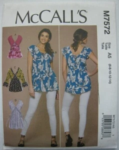McCalls 7572 Sewing Pattern Pullover V-neck Tops Sz 6-14 UNCUT FF - Picture 1 of 3
