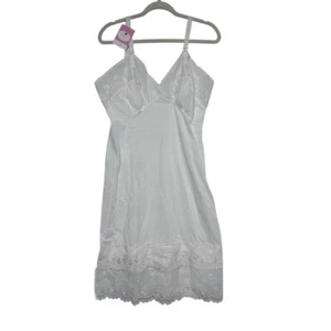 Vintage 40s Sabrina White Nylon Slip Embroidered Lace Hem Lingerie 38 Small Rare - Picture 1 of 12