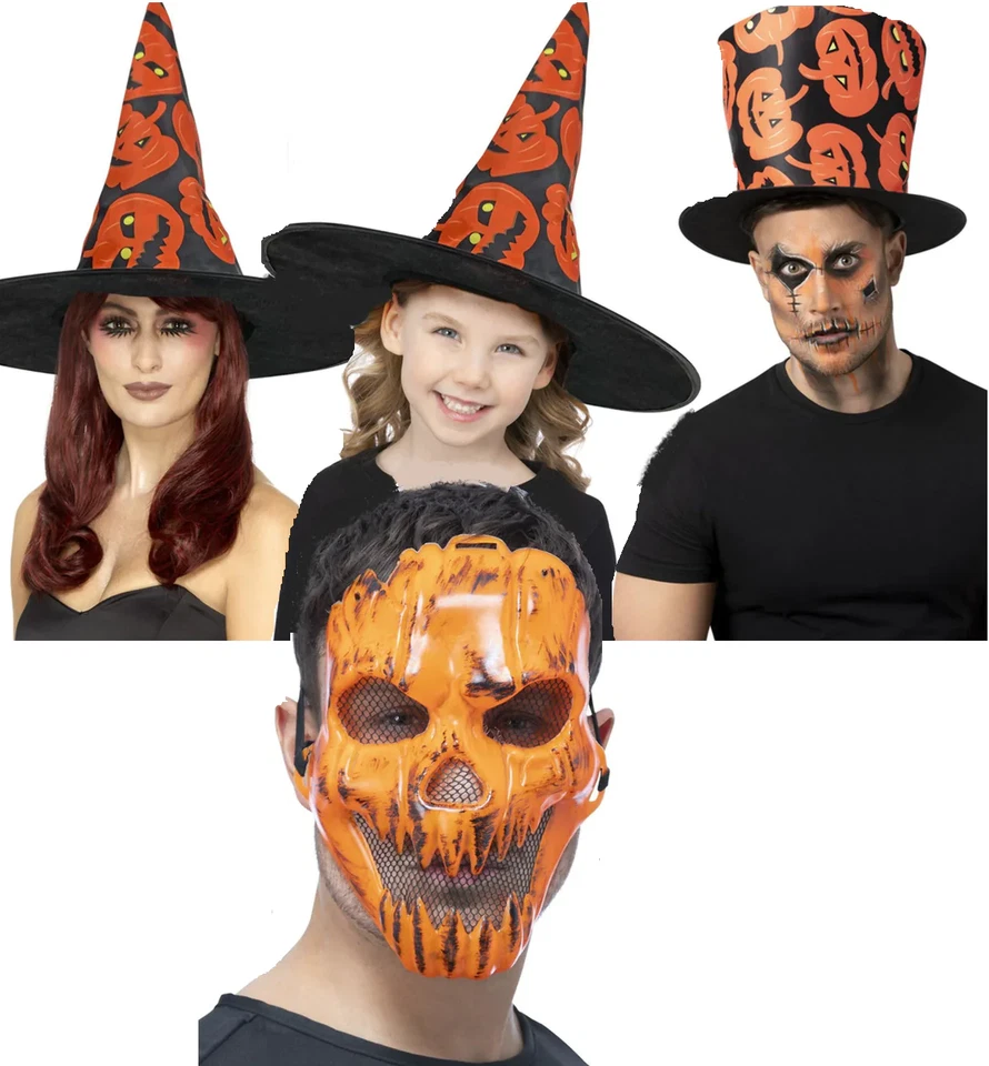 Pumpkin Accessories Adults Mask Kids Halloween Witches Hat Fancy Dress - Image 1 of 1