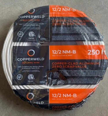 New 250 Foot Roll of 12/2 Copperweld Indoor Residential Electrical Building Wire