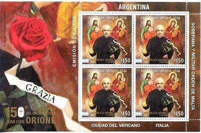 #75111 Argentina 2022 Don Orione Joint Issue Italy-vaticano S/sheet Mnh • 5.70€