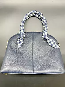 Talbots Borsa in Pelle Marina Militare, Sciarpa a Quadri Blu Dettaglio Manico - Foto 1 di 10