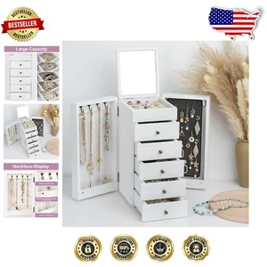 Charming White Jewelry Storage Box - 6 Layer Organizer with Mirror & Drawers - Picture 1 of 9
