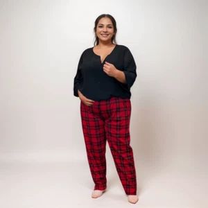 PANTALÓN ROCKTHOSECURVES MUJER ROJO TARTÁN CINTURA ELÁSTICA - Imagen 1 de 4