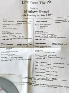 MATTHEW SWEET Live From The Pit Live CD Radio Show w/DJ Cue Sheet - Picture 1 of 4