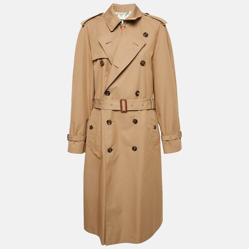 Gucci Trench Cappotto Doppiopetto Marrone Gabardine Misto Cotone L