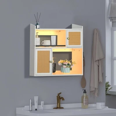 Bathroom Cabinet Wall Mounted with Light Floating Shelves for Home Decor White - Image 1 of 4