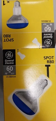 Lampadina 60w E27 spot R80 diametro 80 mm blu General Electric - Immagine 1 di 4