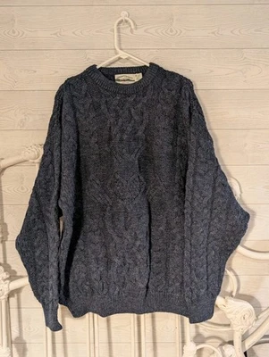 Suéter de Lana Aran Crafts Para Hombre Pescador Grueso Tejido con Cable Azul Preppy 2XL  Foto 1 de 4