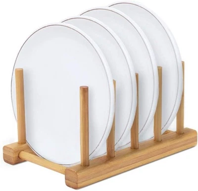 Бамбуковая стойка для тарелок и чашек YWSHF с дренажной доской, кухонный органайзер для тарелок и чашек - Изображение 1 из 4