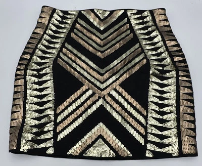Minifalda Express Lentejuelas Elastizadas Talla XS Negra Dorada Oro Rosa Diseño Geométrico Foto 1 de 4