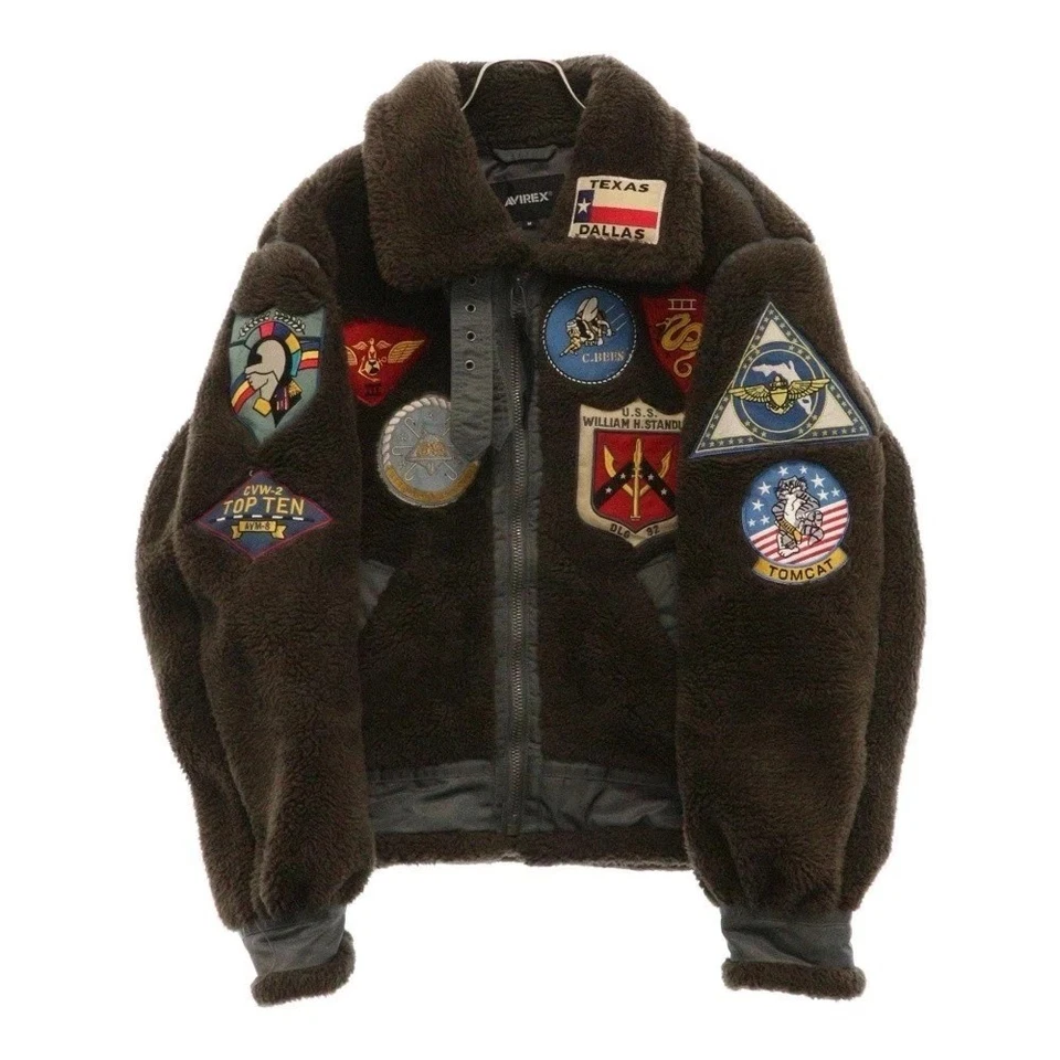 NUEVO Para Hombres Avirex Retro Chaqueta de Bombardero Imitación Piel de Oveja Vuelo Militar Abrigo Chaleco Foto 1 de 4