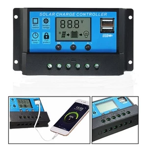 30A Solar Panel Battery Charge Controller 12V/24V-LCD-Regulator-Auto-Dual-USB-US - Picture 1 of 18