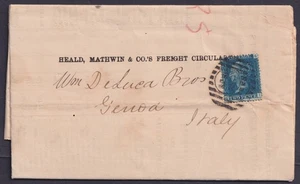 1875 2d Blue SG 47 Plate 14 SI Printed Freight Circular to Genoa Italy FU - Picture 1 of 2