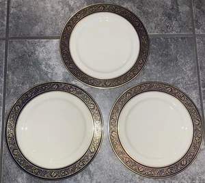 Set of 3 Lenox China BARCLAY Salad Plates 8.25" Blue and Gold - Picture 1 of 6