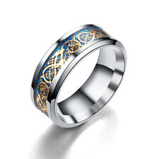 MENDEL Mens Celtic Blue Stainless Steel Dragon Wedding Band Ring For Men Women