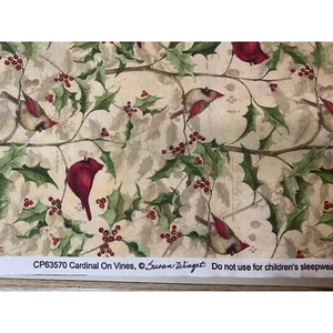 Rest 30 x 44 Zoll Susan Winget Weihnachtsstoff Kardinal auf Ranken - 100 % Baumwolle - Bild 1 von 2