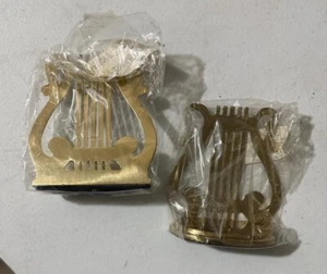 Vintage NOS Solid Brass Harp Bookends Set Of 2 - Picture 1 of 2