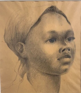 Superbe dessin original Helen Longland graphite - Portrait de femme africaine - Photo 1/11