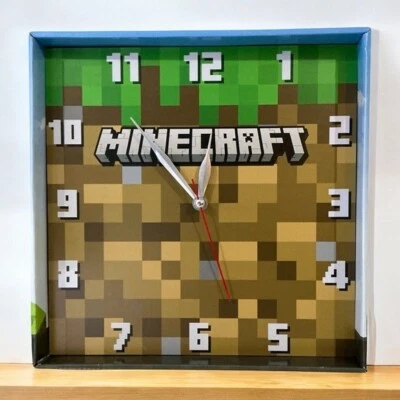 Minecraft Grass Block Square Wall Clock Gamer Home Decor 11 in Tan Green NEW - Image 1 of 4