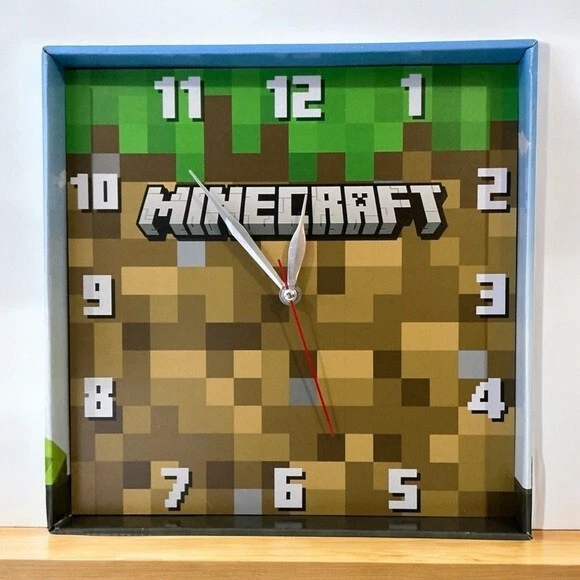 Minecraft Grass Block Square Wall Clock Gamer Home Decor 11 in Tan Green NEW - Image 1 of 4