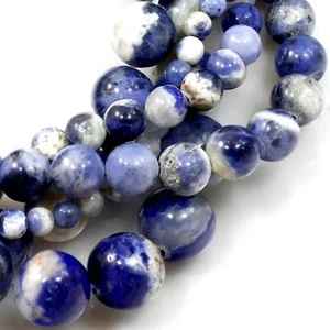 Natural Blue/white Sodalite Round Beads 15" Strand 4mm 6mm 8mm 10 12mm Wholesale - Picture 1 of 13