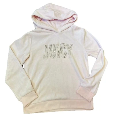 Juicy Couture Rhinestone Studded Pink Velour Hoodie Girls Size 12 - Image 1 of 4