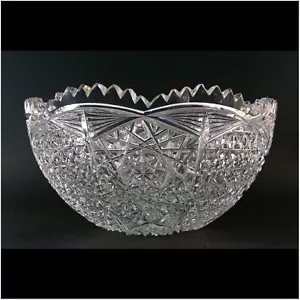 Turkish Cut Crystal Bowl Scallop Sawtooth Rim Glass Bowl Made in Turkey B10 - Picture 1 of 9
