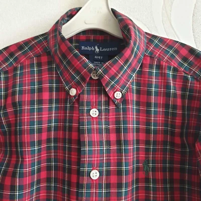 Ralph Lauren Boys' Long Sleeve Red/Green Checked Shirt Size 4 Cotton,  Christmas - Image 1 of 4