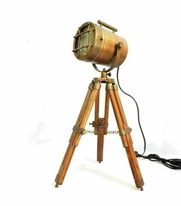 Nautical Floor Lamp Spotlight Handmade Wood Stand Searchlight on Table Lamp - Picture 1 of 3