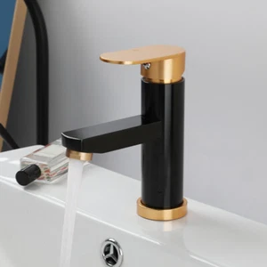 Black Gold Bathroom Basin Faucet Single Handle Deck Mount Brass Mixer Vanity Tap - Picture 1 of 12