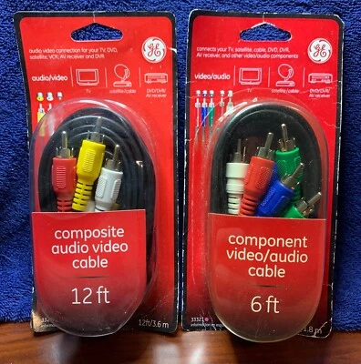 Lot of 2 GE Audio Video 12 ft Composite/ 6 ft Component Audio Video Cables - NOS - Image 1 of 2