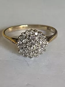 9 Carat Yellow Gold 0.25 Carat Diamond Cluster Ring Size N1/2- 2.29Grams - Picture 1 of 9