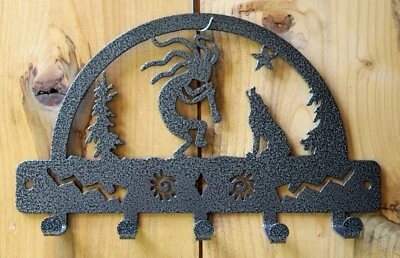 KOKOPELLI Key Holder 5 Hooks Wall Hanger Fob Rack Wolf Flute Plasma Metal Art - Image 1 of 4