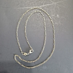 Estate Vintage Sterling Silver Flat Figaro Link Chain Necklace 18" - Picture 1 of 7